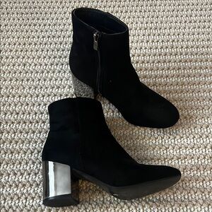 Hot Kiss Black and Silver Ankle Booties with Block Heel